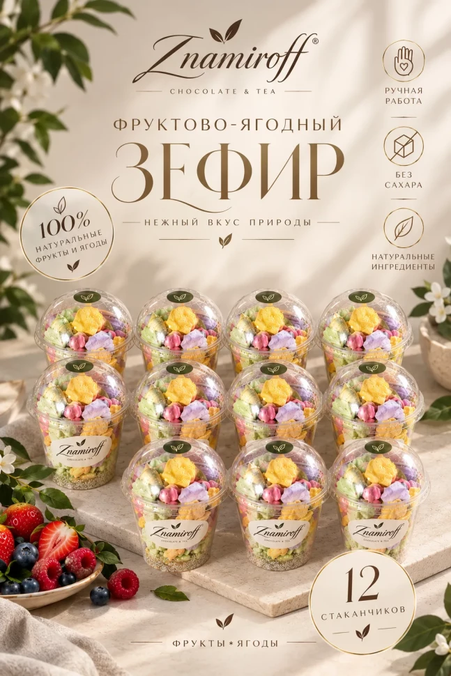  Зефир в стаканчиках без сахара(коробка 12шт по 100гр) в Туапсе