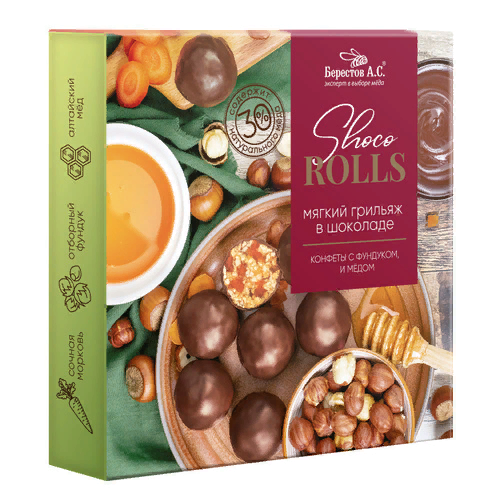  Берестов Shoco Rolls конфеты с фундуком, цукатами моркови  и медом 135г  в Туапсе